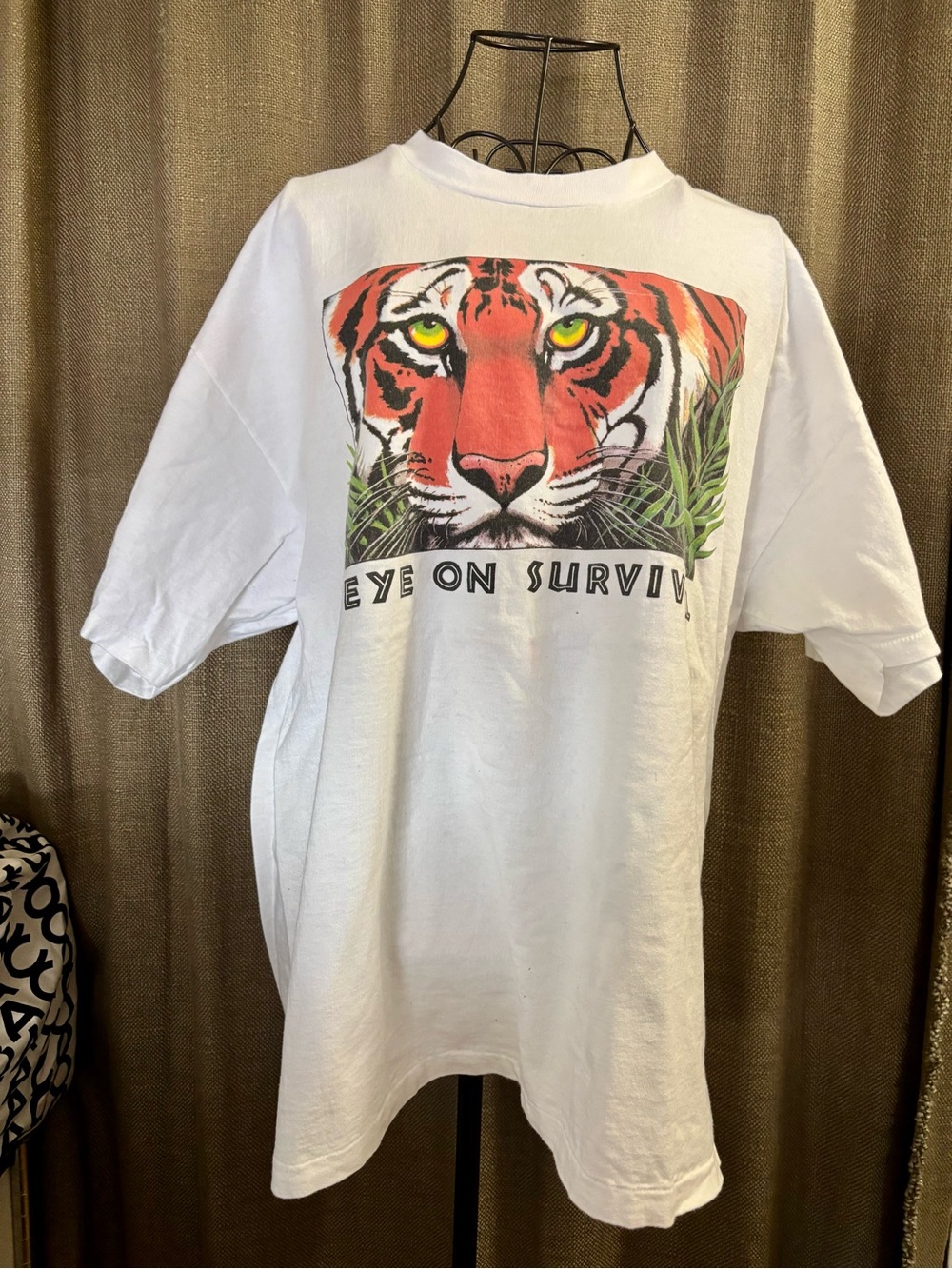 Vintage White Short-Sleeve Tee with Orange Tiger Graphic